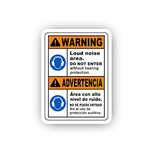 2 (Pieces) 3" and 5" Vertical Bilingual Hearing Protection Warning Sticker, Waterproof Vinyl Decals