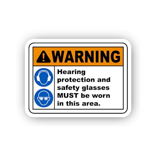 2 (Pieces) 3" and 5" Ear and Eye Protection Area Warning Sticker, Waterproof Vinyl Decals for Many P