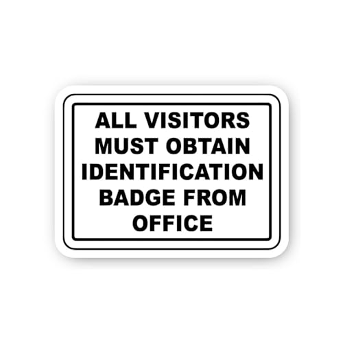 2 (Pieces) 3" and 5" Visitors Must Obtain Identification Badge Sticker, Waterproof Vinyl Decals for
