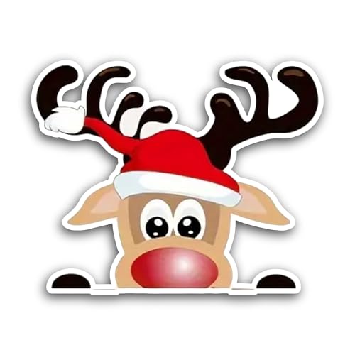 2 (Pieces) 3" and 5" Funny Christmas Reindeer Sticker, Waterproof Vinyl Decals for Many Purpose Like