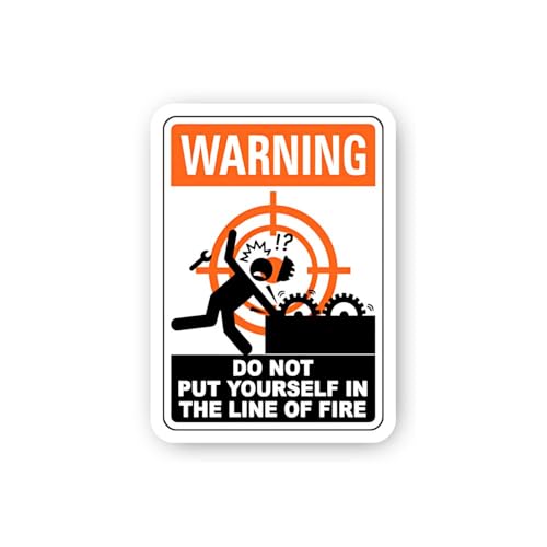 2 (Pieces) 3" and 5" Warning: Do Not Put Yourself in Line of Fire (Gears) Sticker, Waterproof Vinyl