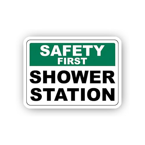 2 (Pieces) 3" and 5" Shower Station Safety Sign Sticker, Waterproof Vinyl Decals for Many Purpose Li
