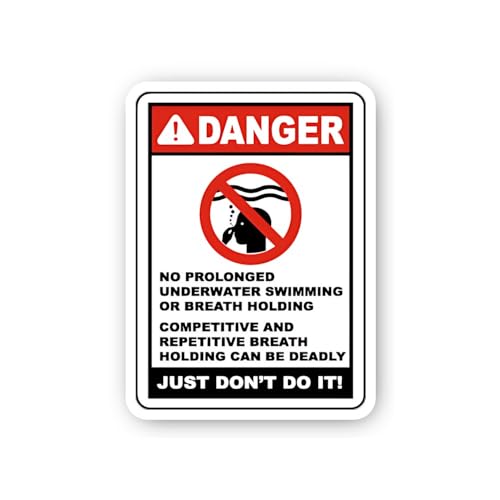 2 (Pieces) 3" and 5" Danger: No Prolonged Underwater Swimming or Breath Holding Sticker, Waterproof