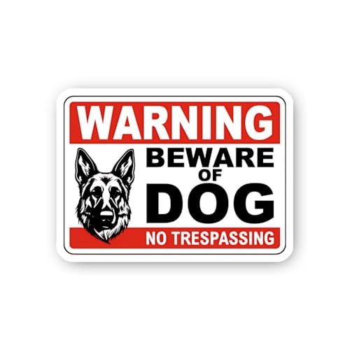 2 (Pieces) 3" and 5" Warning: Beware of Dog, No Trespassing with German Shepherd Sticker, Waterproof