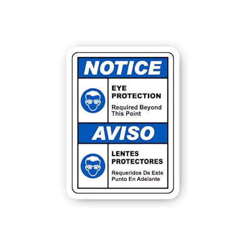 2 (Pieces) 3" and 5" Bilingual Eye Protection Required Beyond This Point Notice Sticker, Waterproof