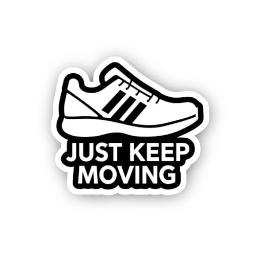 2 (Pieces) 3" and 5" Just Keep Moving Running Shoe Icon Sticker, Waterproof Vinyl Decals for Many Pu