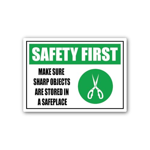 2 (Pieces) 3" and 5" Sharp Objects are Stored in A Safe Place Sticker, Waterproof Vinyl Decals for M