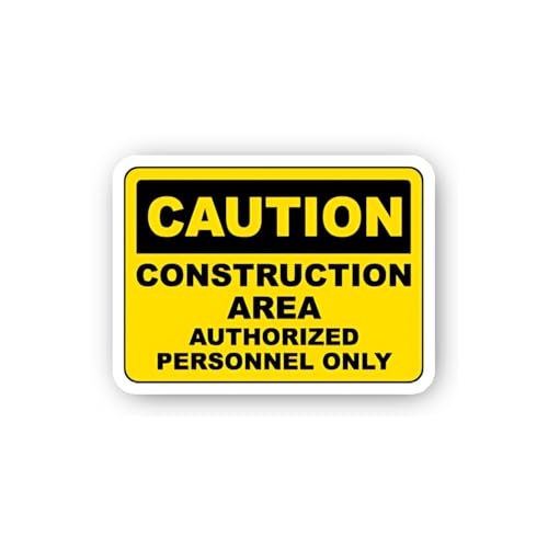 2 (Pieces) 3" and 5" Caution Construction Area Authorized Personnel Only Sticker, Waterproof Vinyl D