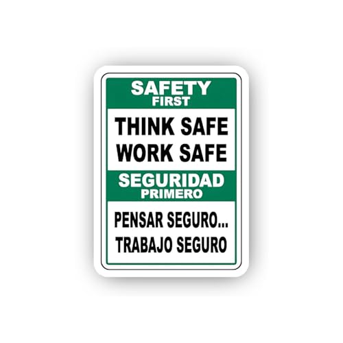 2 (Pieces) 3" and 5" Bilingual Think Safe Work Safe Sign Sticker, Waterproof Vinyl Decals for Many P