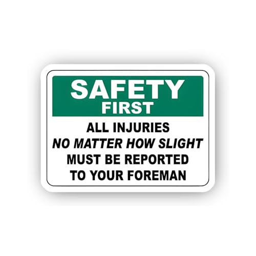 2 (Pieces) 3" and 5" Report All Injuries to Foreman Sign Sticker, Waterproof Vinyl Decals for Many P