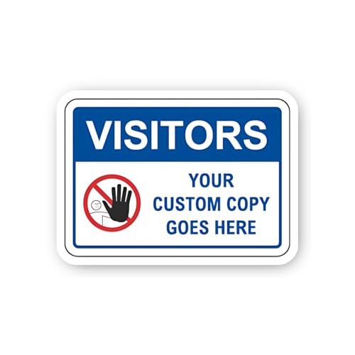 2 (Pieces) 3" and 5" Custom Visitors with Stop Hand Icon Sticker, Waterproof Vinyl Decals for Many P