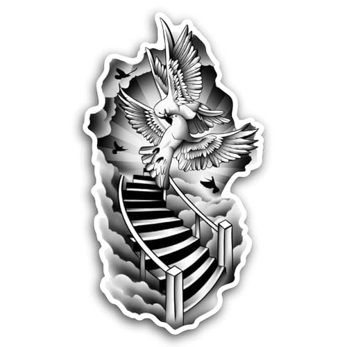 2 (Pieces) 3" and 5" Stairs with Dove Sticker, Waterproof Vinyl Decals for Many Purpose Like Cars, T
