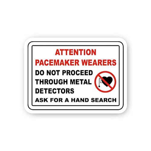 2 (Pieces) 3" and 5" Pacemaker Metal Detector Warning Sticker, Waterproof Vinyl Decals for Many Purp