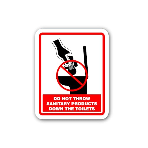 2 (Pieces) 3" and 5" Do not Throw Sanitary Products Down Sign Sticker, Waterproof Vinyl Decals for M