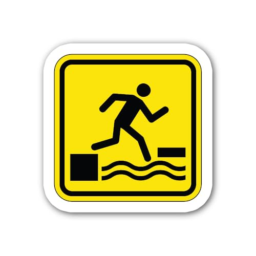 2 (Pieces) 3" and 5" Falling into Water When Stepping on Floating Surface Sign Sticker, Waterproof V