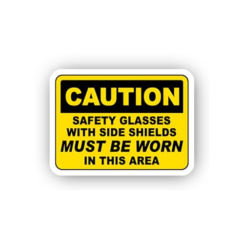 2 (Pieces) 3" and 5" Side Shield Glasses Caution Sticker, Waterproof Vinyl Decals for Many Purpose L
