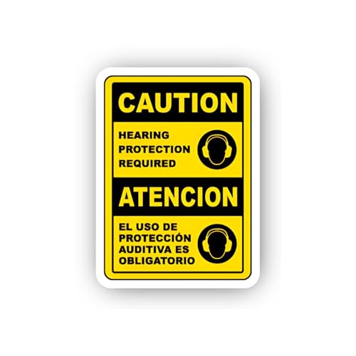 2 (Pieces) 3" and 5" Bilingual Yellow Caution Board Sticker, Waterproof Vinyl Decals for Many Purpos
