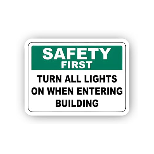 2 (Pieces) 3" and 5" Safety First: Turn All Lights On Sticker, Waterproof Vinyl Decals for Many Purp
