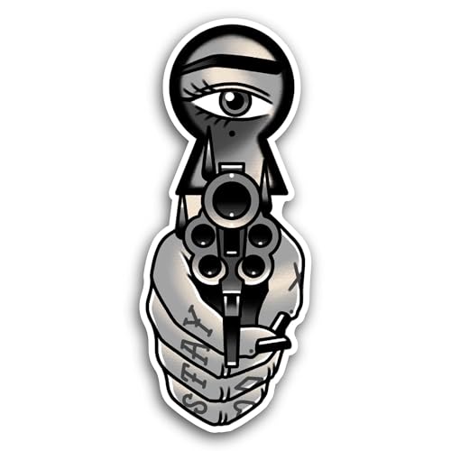 2 (Pieces) 3" and 5" Hand Holding Gun Sticker, Waterproof Vinyl Decals for Many Purpose Like Cars, T
