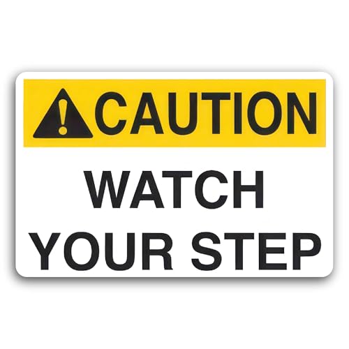 2 (Pieces) 3" and 5" Caution Watch Your Step Sticker, Waterproof Vinyl Decals for Many Purpose Like