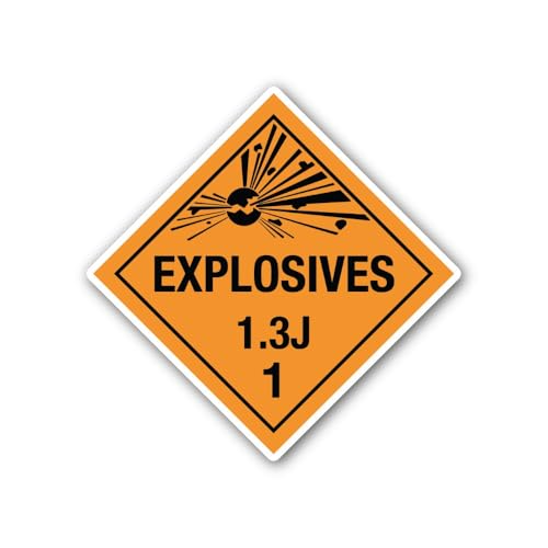 2 (Pieces) 3" and 5" Class 1.3J Explosive Division Placard Sticker, Waterproof Vinyl Decals for Many