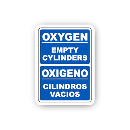 2 (Pieces) 3" and 5" Bilingual Blue Empty Oxygen Storage Sign Sticker, Waterproof Vinyl Decals for M