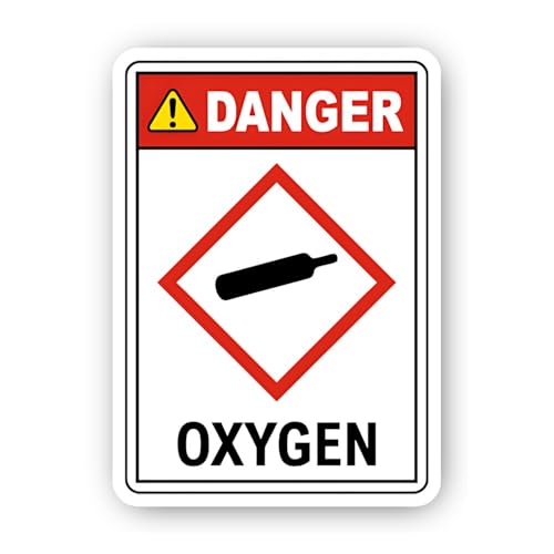 2 (Pieces) 3" and 5" Compressed Oxygen Cylinder Danger Sign Sticker, Waterproof Vinyl Decals for Man