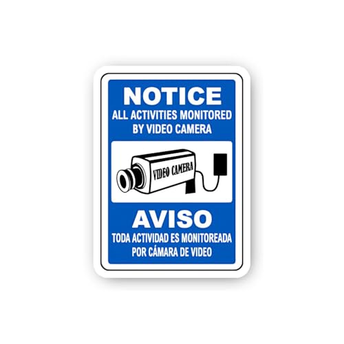 2 (Pieces) 3" and 5" Bilingual Video Monitoring Notice Sticker, Waterproof Vinyl Decals for Many Pur