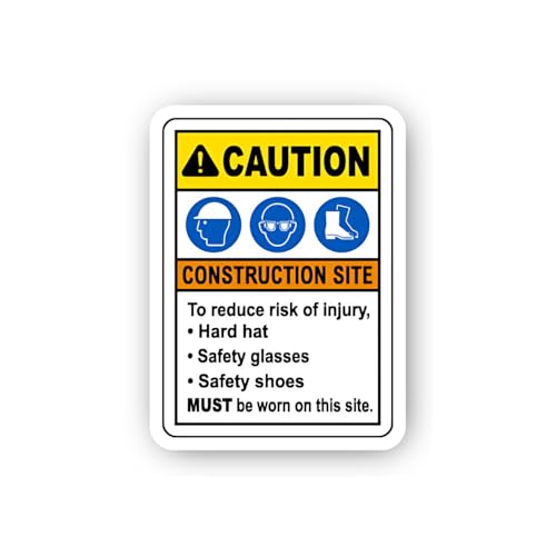 2 (Pieces) 3" and 5" Vertical Construction Caution Gear Sign Sticker, Waterproof Vinyl Decals for Ma