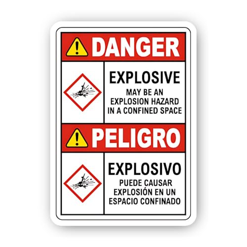2 (Pieces) 3" and 5" Bilingual Explosive Material Alert Sticker, Waterproof Vinyl Decals for Many Pu