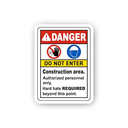 2 (Pieces) 3" and 5" Danger Construction Area Authorized Access Only Sticker, Waterproof Vinyl Decal