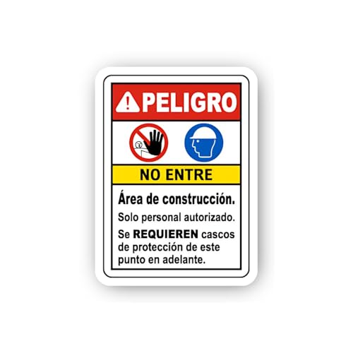 2 (Pieces) 3" and 5" Spanish Language Danger Construction Zone Warning Sticker, Waterproof Vinyl Dec