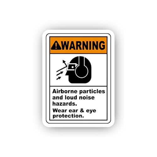 2 (Pieces) 3" and 5" Airborne Particle and Sound Hazard Sticker, Waterproof Vinyl Decals for Many Pu