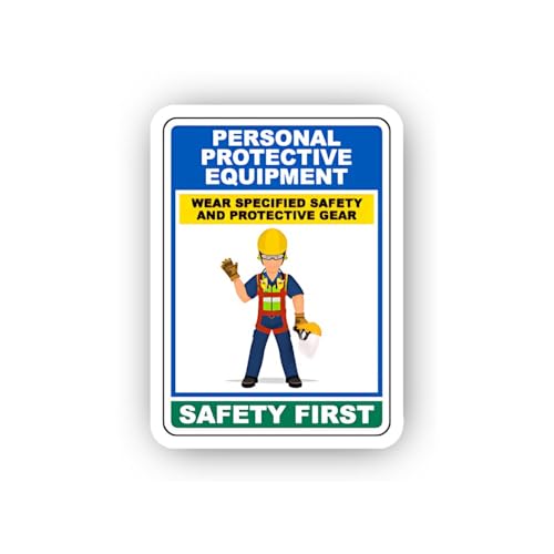 2 (Pieces) 3" and 5" Safety Gear Illustration Poster Sticker, Waterproof Vinyl Decals for Many Purpo