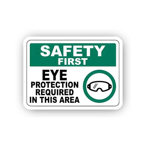 2 (Pieces) 3" and 5" Safety First: Eye Protection Required Sign with Goggles Icon Sticker, Waterproo