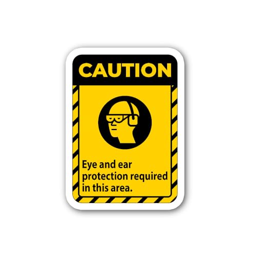 2 (Pieces) 3" and 5" Eye and Ear Protection Required Sign Sticker, Waterproof Vinyl Decals for Many