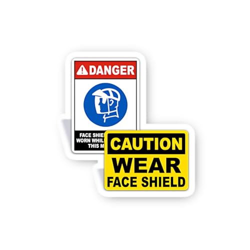 2 (Pieces) 3" and 5" Caution: Mandatory Face Shield Area Sticker, Waterproof Vinyl Decals for Many P