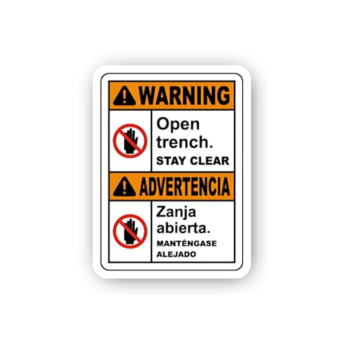 2 (Pieces) 3" and 5" Bilingual Warning Open Trench Safety Sign Sticker, Waterproof Vinyl Decals for