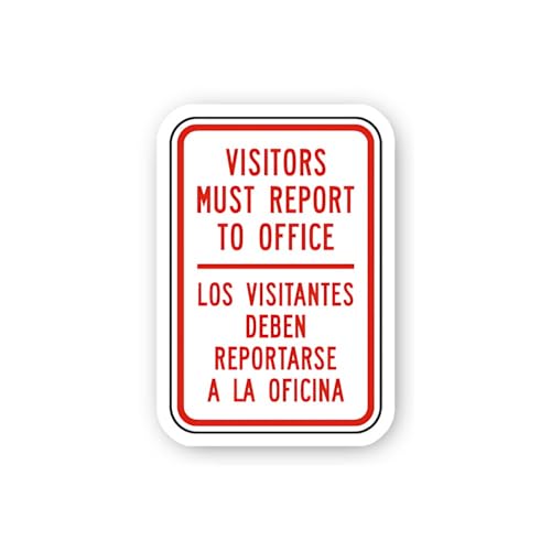 2 (Pieces) 3" and 5" Bilingual Visitors Must Report to Office Sticker, Waterproof Vinyl Decals for M