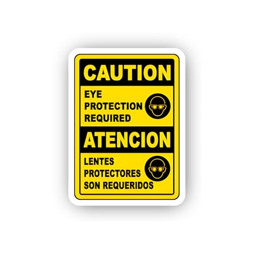 2 (Pieces) 3" and 5" Bilingual English Spanish Eye Protection Caution Sticker, Waterproof Vinyl Deca