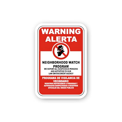 2 (Pieces) 3" and 5" Warning Alerta Neighborhood Watch Bilingual Sticker, Waterproof Vinyl Decals fo