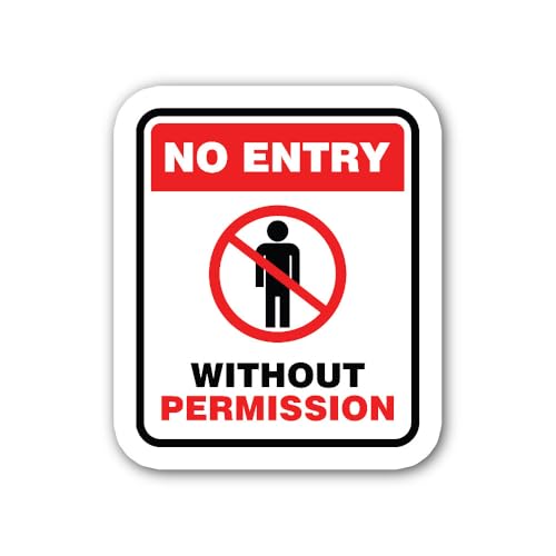 2 (Pieces) 3" and 5" NO Entry Without Permission Sign Sticker, Waterproof Vinyl Decals for Many Purp