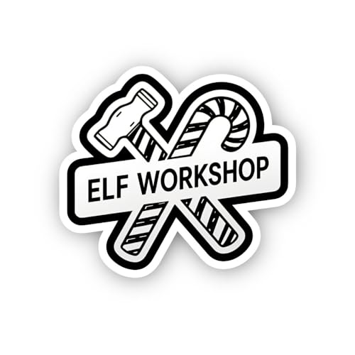 2 (Pieces) 3" and 5" Elf Workshop Candy Cane and Hammer Icon Sticker, Waterproof Vinyl Decals for Ma
