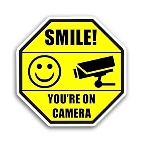 2 (Pieces) 3" and 5" Smile You’re On Camera Sticker, Waterproof Vinyl Decals for Many Purpose Like C