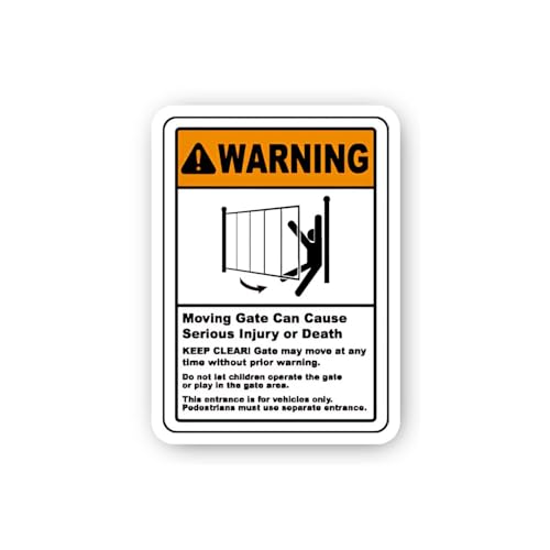 2 (Pieces) 3" and 5" Warning Moving Gate Injury Hazard Symbol (Left) Sticker, Waterproof Vinyl Decal