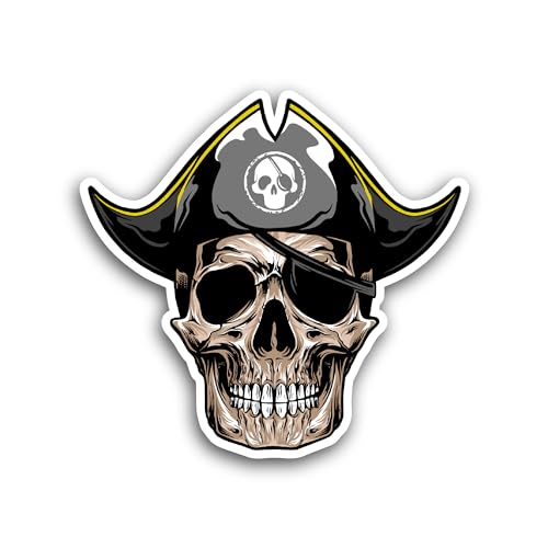2 (Pieces) 3" and 5" Skull Pirate with Black Cap Sticker, Waterproof Vinyl Decals for Many Purpose L