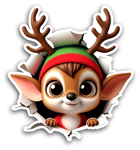 2 (Pieces) 3" and 5" Christmas Reindeer Sticker, Waterproof Vinyl Decals for Many Purpose Like Cars,