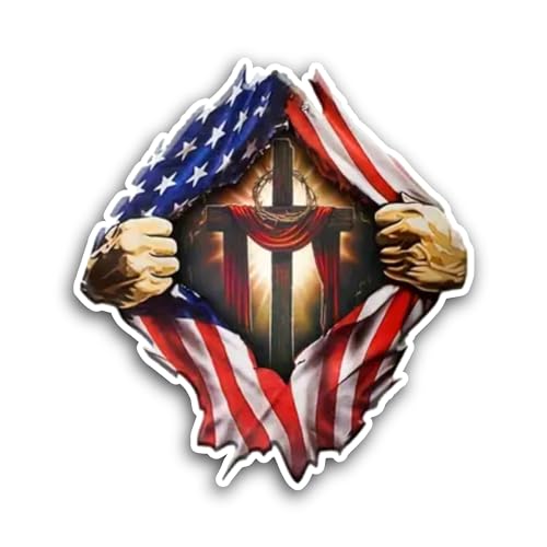 2 (Pieces) 3" and 5" American Flag with Cross Sticker, Waterproof Vinyl Decals for Many Purpose Like