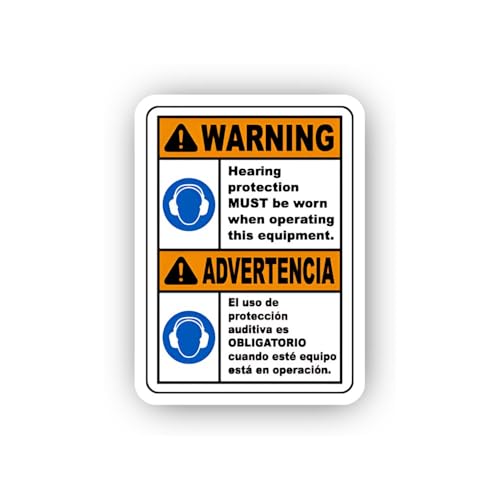 2 (Pieces) 3" and 5" Bilingual Hearing Protection Equipment Operation Requirement Sticker, Waterproo