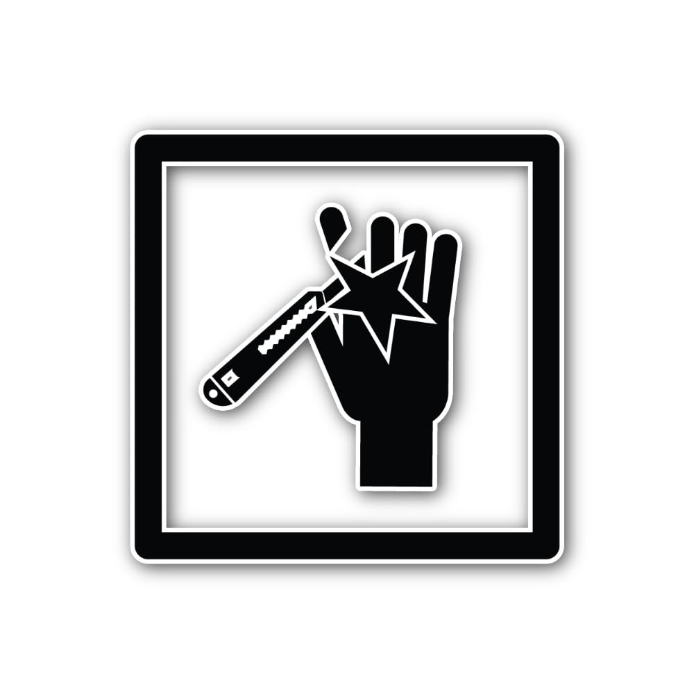 2 (Pieces) 3" and 5" Utility Knife Cutting Hazard Symbol Sticker, Waterproof Vinyl Decals for Many P